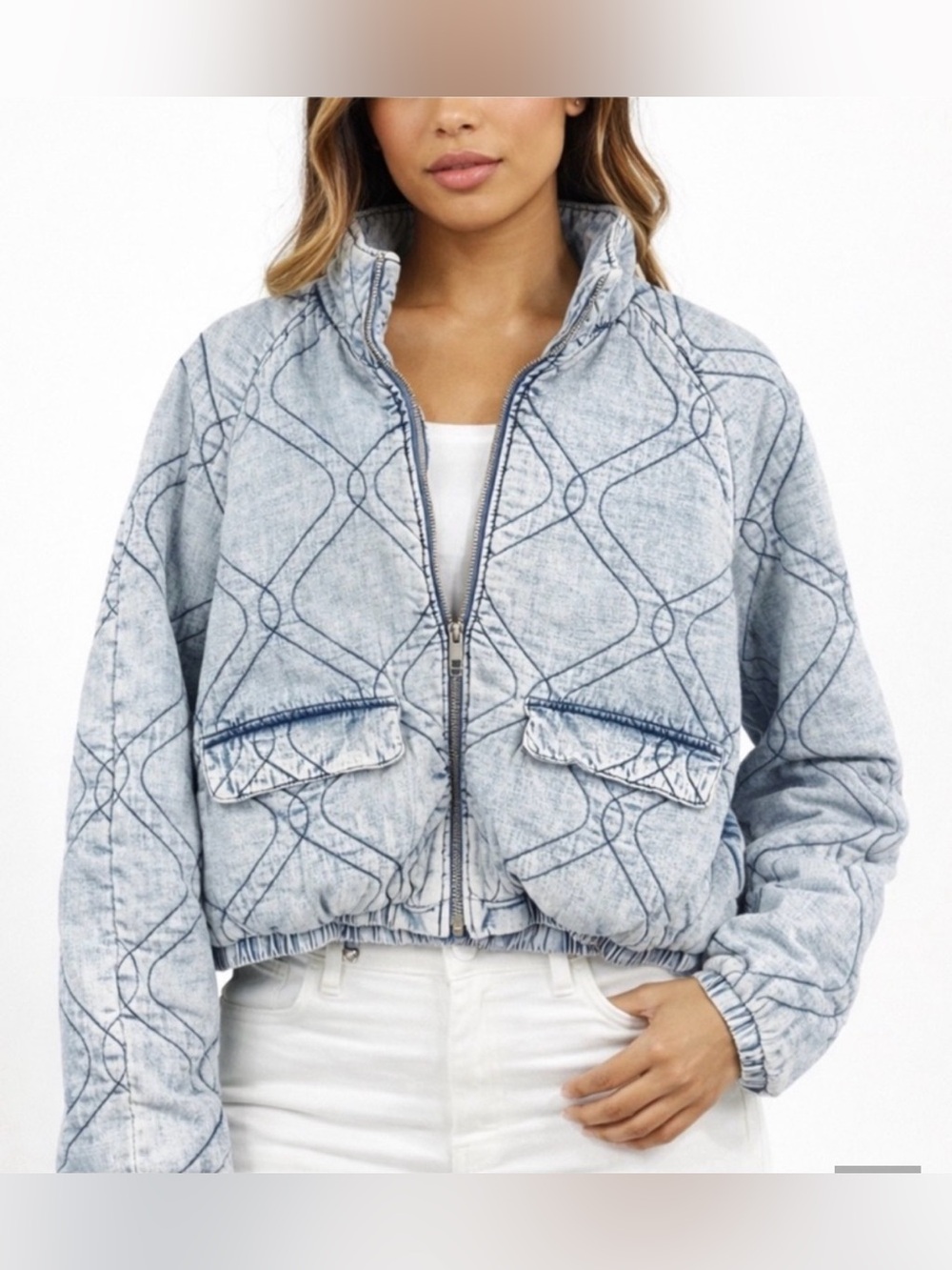 Marc New York Jeans XL Light Acid Wash Quilted Denim Jacket NWT